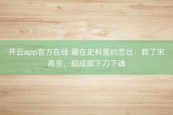 开云app官方在线 藏在史料里的悲壮：救了宋高宗，却成部下刀下魂