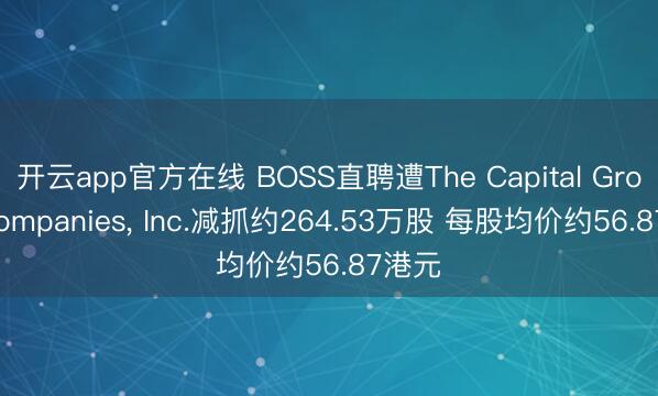 开云app官方在线 BOSS直聘遭The Capital Group Companies， Inc.减抓约264.53万股 每股均价约56.87港元